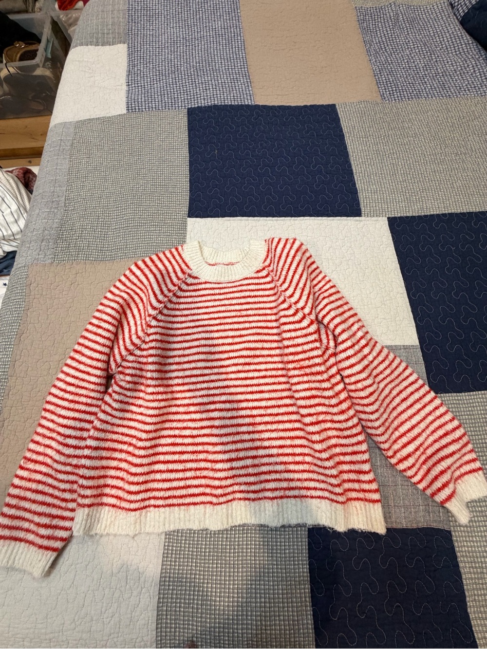 American Eagle Outfitters Red and White Striped Crewneck Sweater Women’s XL